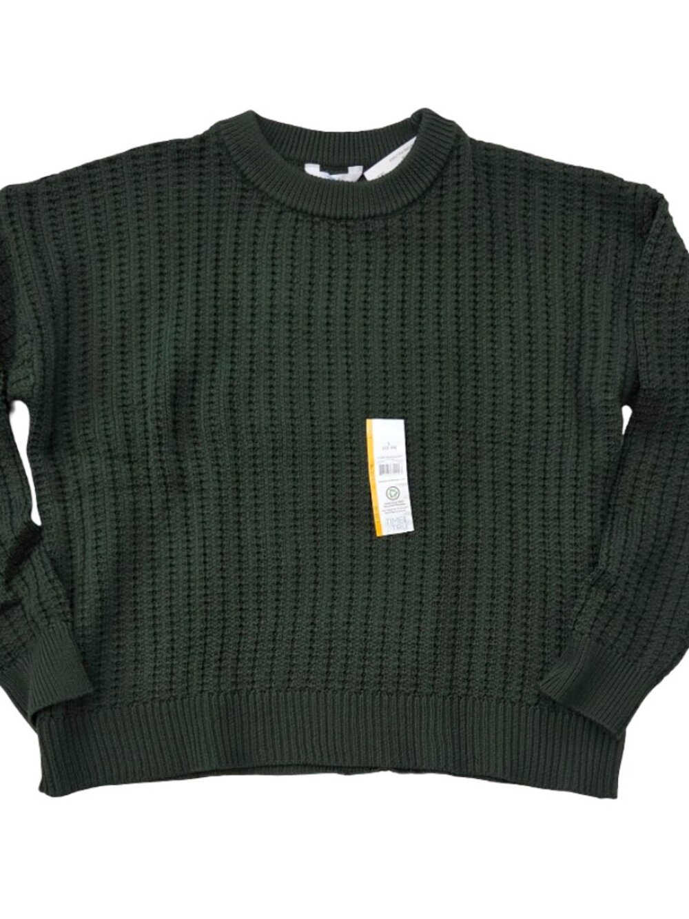 Time and Tru Sweater Womens L Dark Green Chunky Knit Crewneck NWT Cottagecore